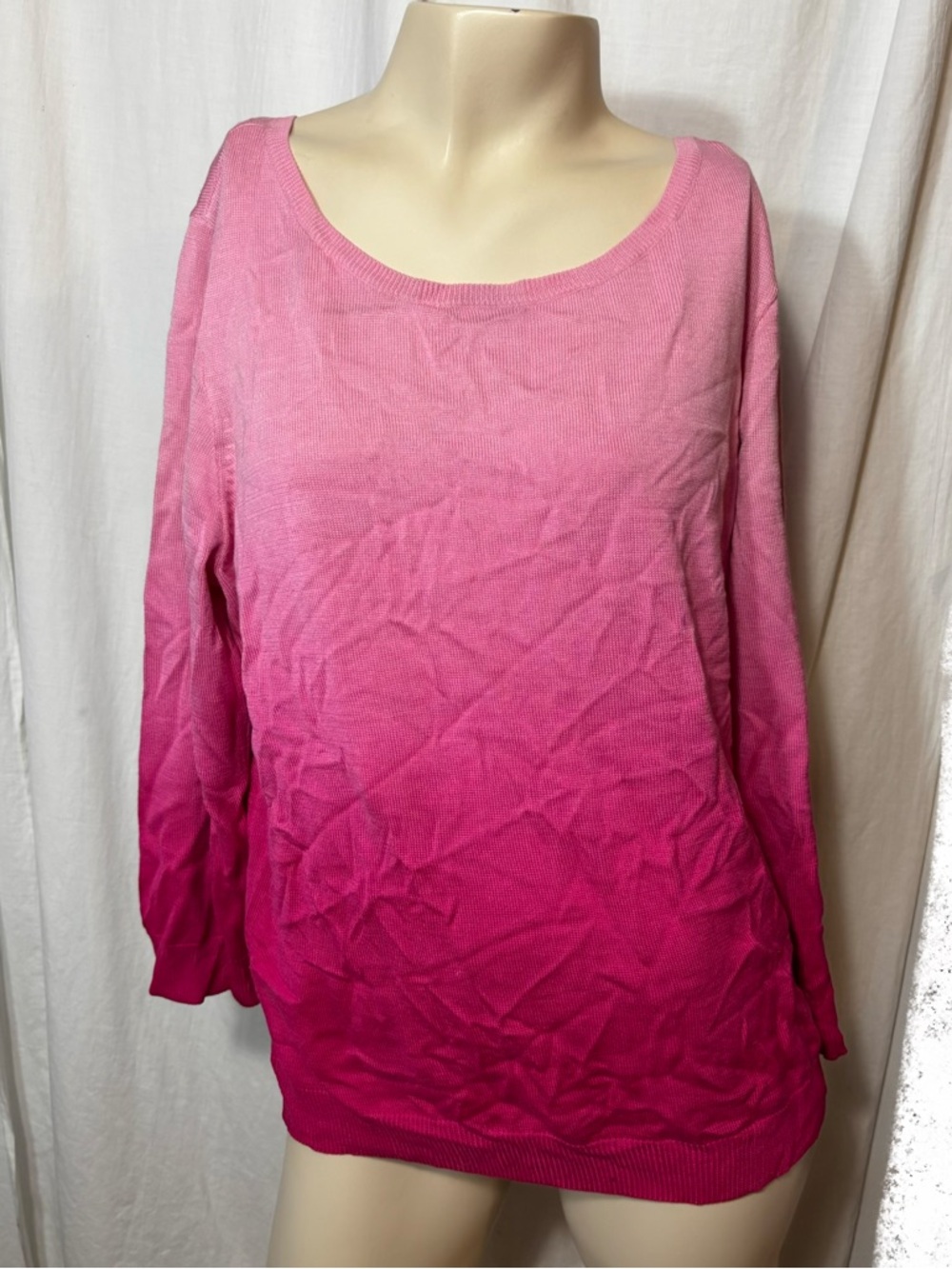 NWT Lauren Ralph Lauren silk cotton pink ombré long sleeve sweater XL